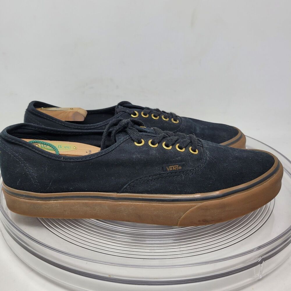 Vans Men's Authentic Low Top Black Gum Canvas Skate Shoes Sneakers Sz 12 US 99%!